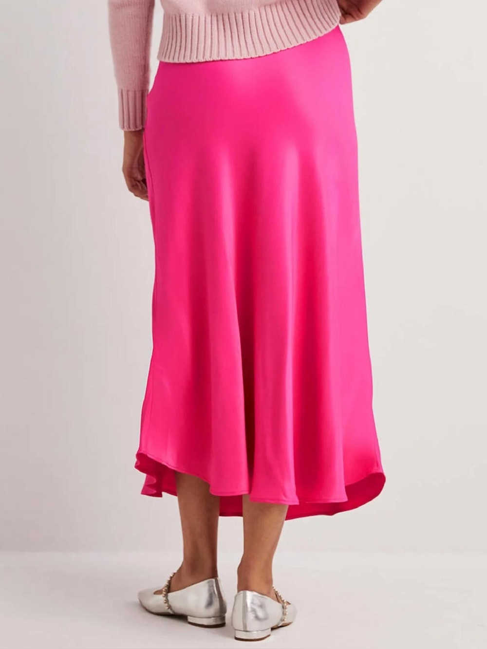 Boden R0231 Pink Satin Midi Skirt Side Zip Viscose UK 6 US 2